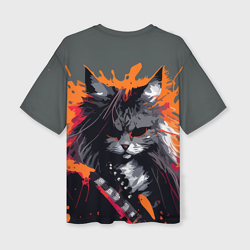 Женская футболка оверсайз Rocker Cat on a gray background - C-Cats collectio / 3D-принт – фото 2