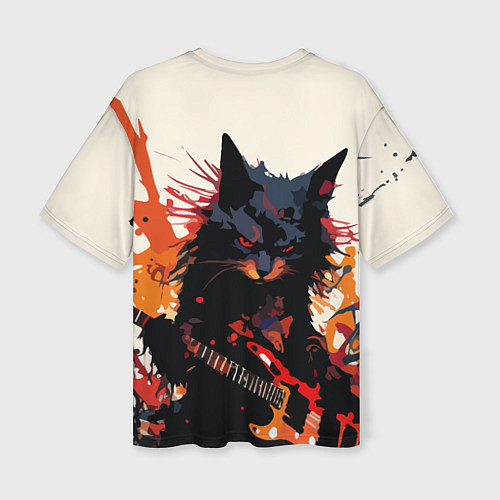 Женская футболка оверсайз Black rocker cat on a light background - C-Cats co / 3D-принт – фото 2