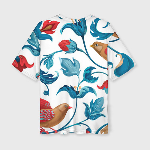 Женская футболка оверсайз Узоры и птицы / 3D-принт – фото 2