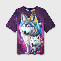 Женская футболка оверсайз Полярные волки - нейросеть