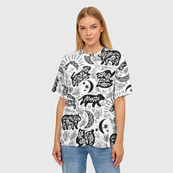 Футболка оверсайз женская Веточки и лесные звери - паттерн, цвет: 3D-принт — фото 2