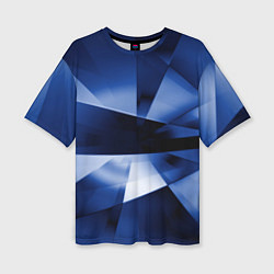 Женская футболка оверсайз Синие лучи и отражения в абстракции