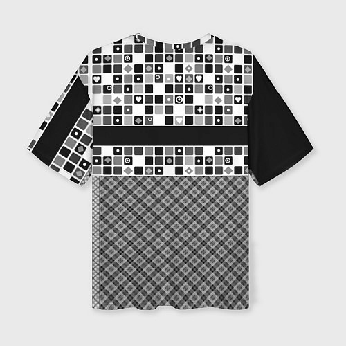 Женская футболка оверсайз Черно-белый лоскутный узор-пэчворк / 3D-принт – фото 2