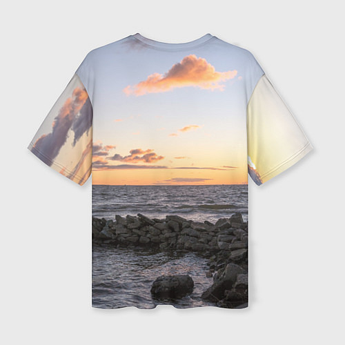 Женская футболка оверсайз Закат солнца на Финском заливе / 3D-принт – фото 2