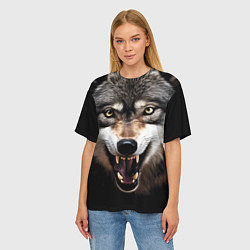 Футболка оверсайз женская Агрессивный рычащий волк, цвет: 3D-принт — фото 2