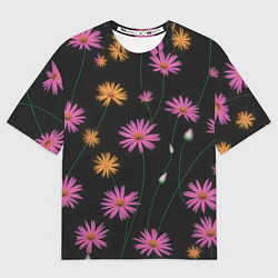 Футболка оверсайз женская Полевые цветы на черном фоне, цвет: 3D-принт