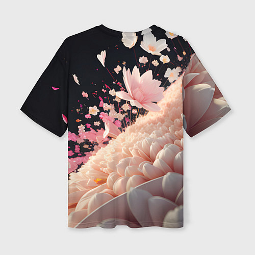 Женская футболка оверсайз Множество розовых цветов / 3D-принт – фото 2