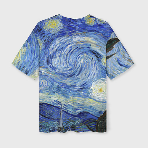 Женская футболка оверсайз Кот Бегемот на примусе в Звездной ночи / 3D-принт – фото 2
