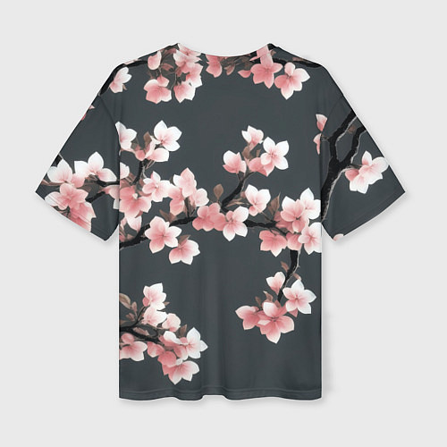 Женская футболка оверсайз Цветущее дерево на темном фоне / 3D-принт – фото 2