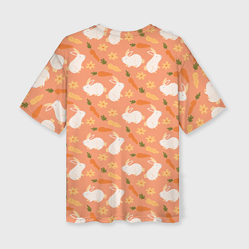 Женская футболка оверсайз Зайцы с морковью паттерн / 3D-принт – фото 2