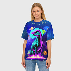 Футболка оверсайз женская Динозавр в космосе - неоновое свечение, цвет: 3D-принт — фото 2
