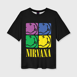 Футболка оверсайз женская NIRVANA - смайлы, цвет: 3D-принт