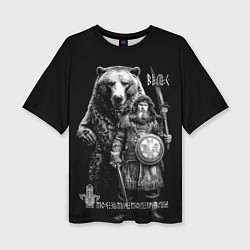 Женская футболка оверсайз Велес с большим медведем