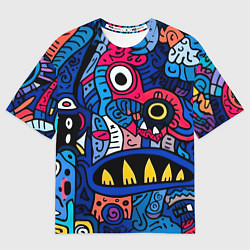 Футболка оверсайз женская Монстры в синем и розовом - нейросеть, цвет: 3D-принт