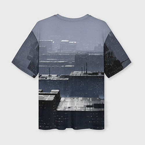 Женская футболка оверсайз Тёмный металлический город будущего / 3D-принт – фото 2