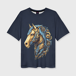 Женская футболка оверсайз Механический конь
