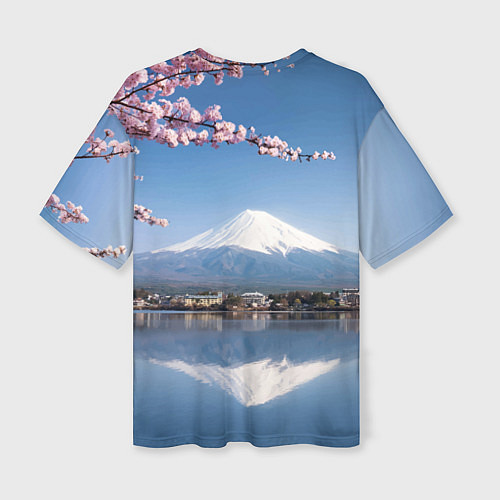 Женская футболка оверсайз Цветущая сакура на фоне Фудзиямы - Япония / 3D-принт – фото 2