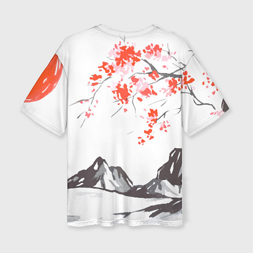 Женская футболка оверсайз Цветущая сакура и солнце - Япония / 3D-принт – фото 2