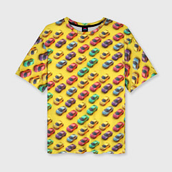 Женская футболка оверсайз Разноцветные машинки
