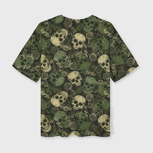 Женская футболка оверсайз Камуфляж с черепами и грибами / 3D-принт – фото 2