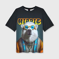 Женская футболка оверсайз Хиппи белый медведь