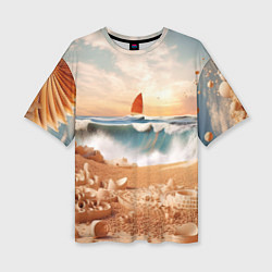 Женская футболка оверсайз Парусник в море