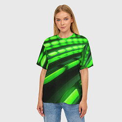 Футболка оверсайз женская Green neon abstract, цвет: 3D-принт — фото 2