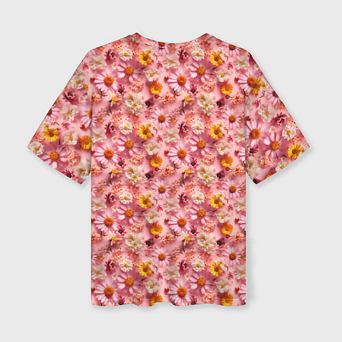 Женская футболка оверсайз Желтые белые и розовые цветы / 3D-принт – фото 2