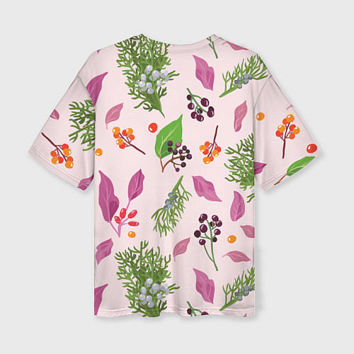 Женская футболка оверсайз Ягодки и листочки / 3D-принт – фото 2