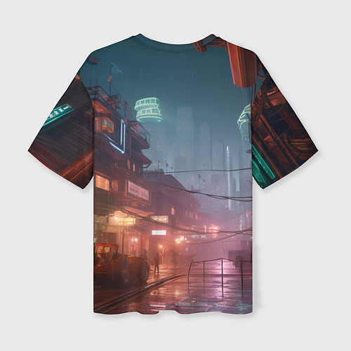 Женская футболка оверсайз Киберпанк город будущего / 3D-принт – фото 2