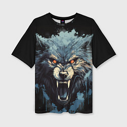 Женская футболка оверсайз Blue black wolf