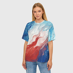Футболка оверсайз женская Белый синий красный, цвет: 3D-принт — фото 2