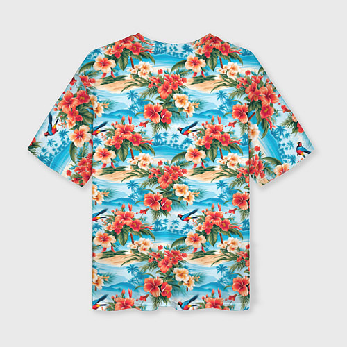 Женская футболка оверсайз Гавайский стиль летние цветы / 3D-принт – фото 2