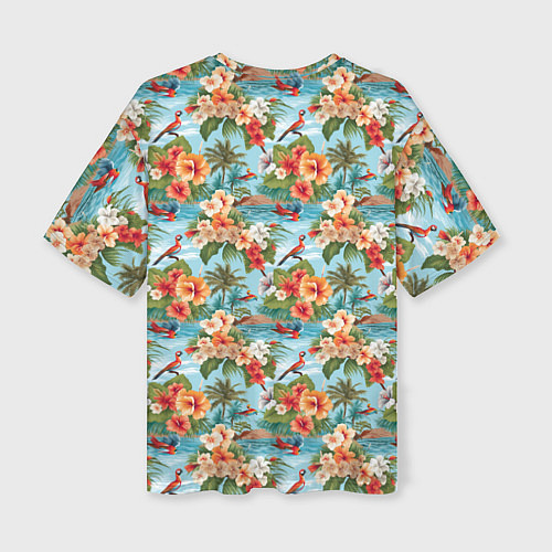 Женская футболка оверсайз Гавайские цветы паттерн / 3D-принт – фото 2