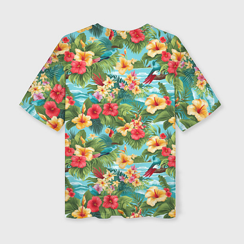 Женская футболка оверсайз Летние гавайские цветочки / 3D-принт – фото 2