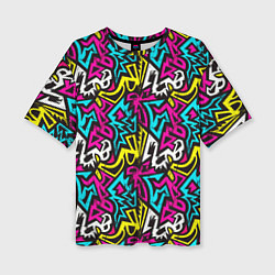 Женская футболка оверсайз Цветные зигзаги Colored zigzags