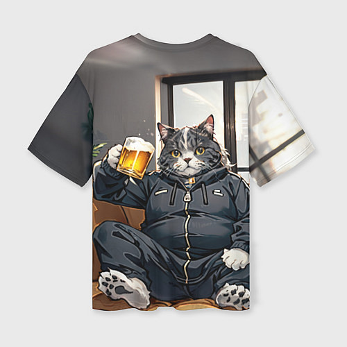Женская футболка оверсайз Толстый кот со стаканом пива / 3D-принт – фото 2