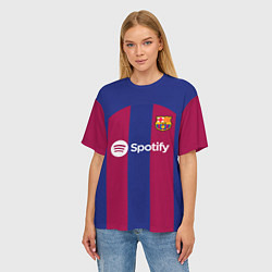 Футболка оверсайз женская ФК Барселона форма 2324 домашняя, цвет: 3D-принт — фото 2