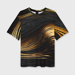 Женская футболка оверсайз Black gold waves