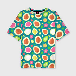 Женская футболка оверсайз Текстура авокадо и цветы