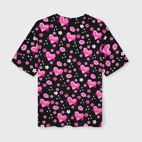 Женская футболка оверсайз Черный фон, барби и цветы / 3D-принт – фото 2