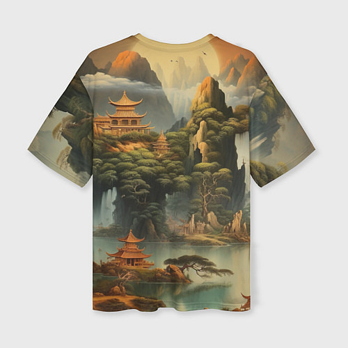 Женская футболка оверсайз Пейзаж в китайском стиле / 3D-принт – фото 2