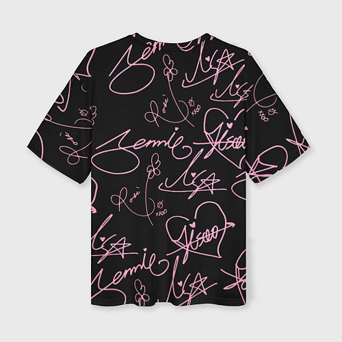 Женская футболка оверсайз Блэкпинк - розовые автографы / 3D-принт – фото 2