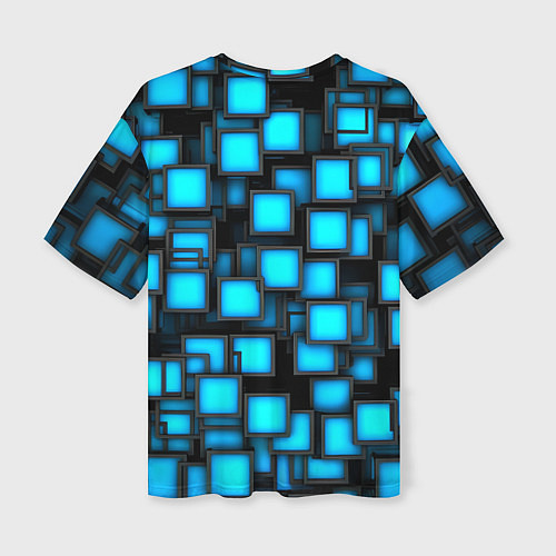 Женская футболка оверсайз Геометрия - синие квадраты / 3D-принт – фото 2