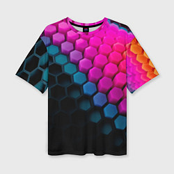 Женская футболка оверсайз Цветной шестиугольник