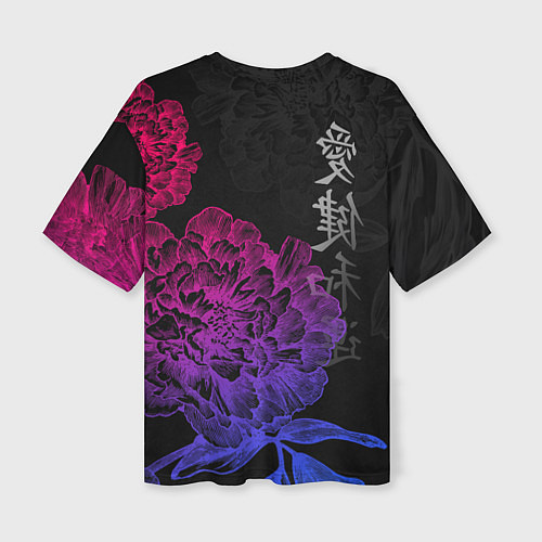 Женская футболка оверсайз Neon flowers - japanese art / 3D-принт – фото 2