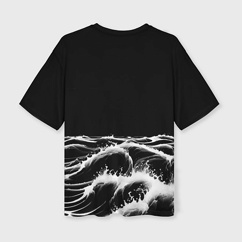 Женская футболка оверсайз Черные бущующие волны / 3D-принт – фото 2