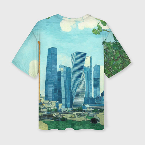 Женская футболка оверсайз Москва-сити Ван Гог / 3D-принт – фото 2