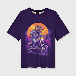 Женская футболка оверсайз Динозавр на мотоцикле
