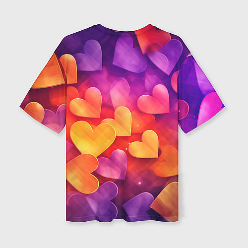 Женская футболка оверсайз Разноцветные сердечки / 3D-принт – фото 2
